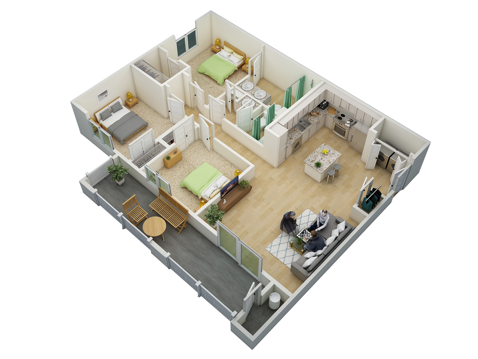 Floor plan for 3 beds, 2 baths, 1321 sqft