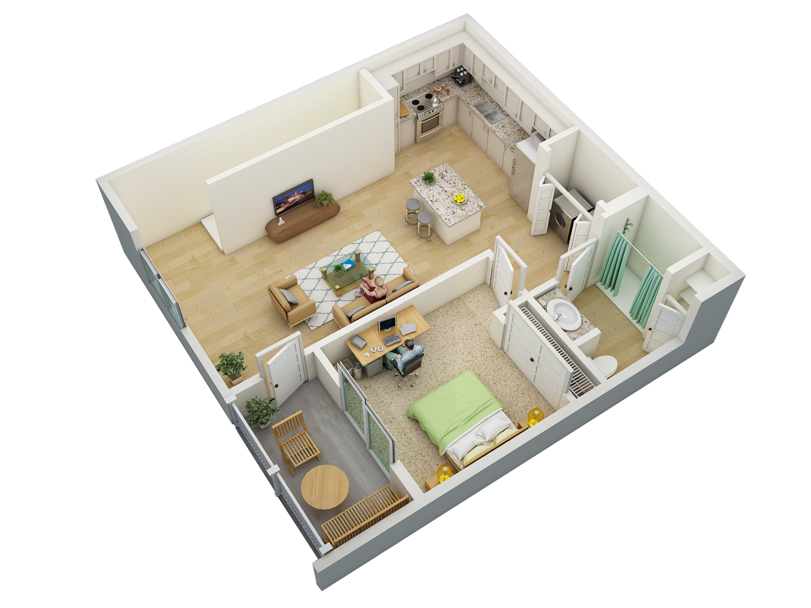 Floor plan for 1 bed, 1 bath, 925 sqft