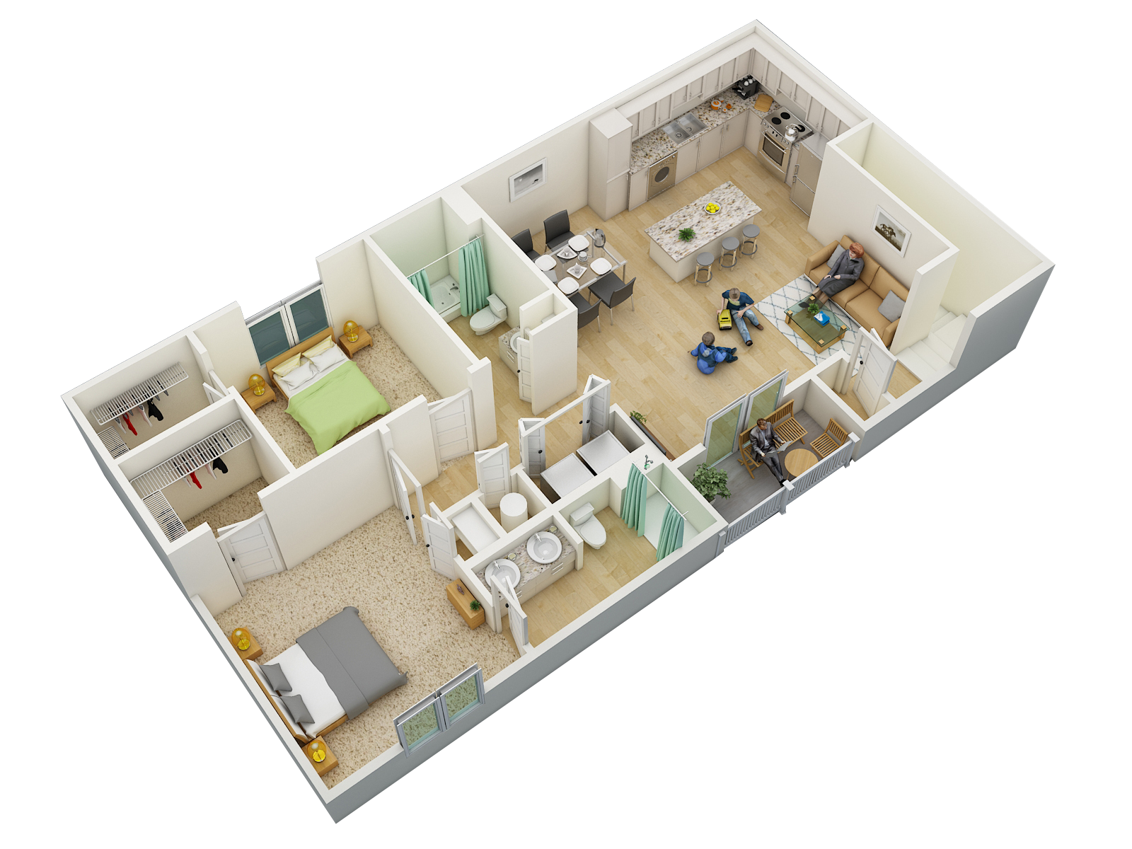Floor plan for 2 beds, 2 baths, 1243 sqft