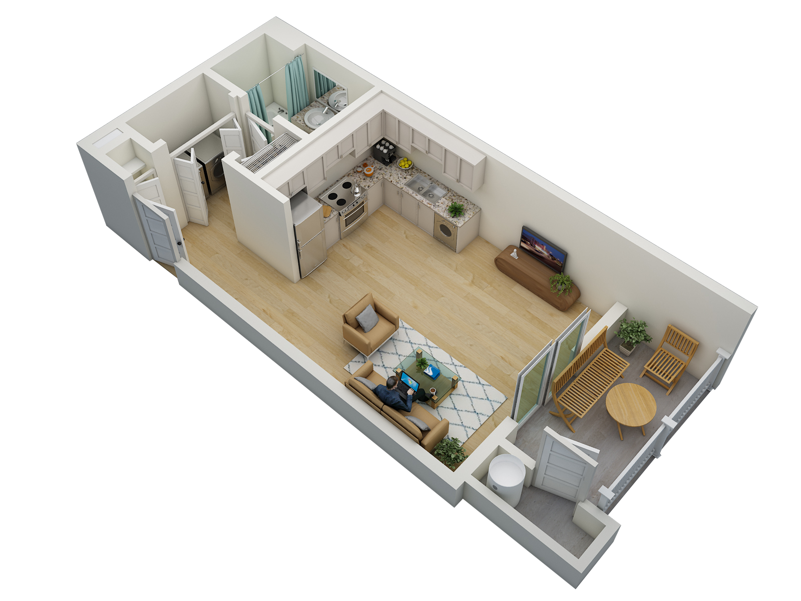 Floor plan for studio, 1 bath, 480 sqft
