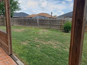 Brownsville house for rent - a backyard with a wooden fence and a yard with grass