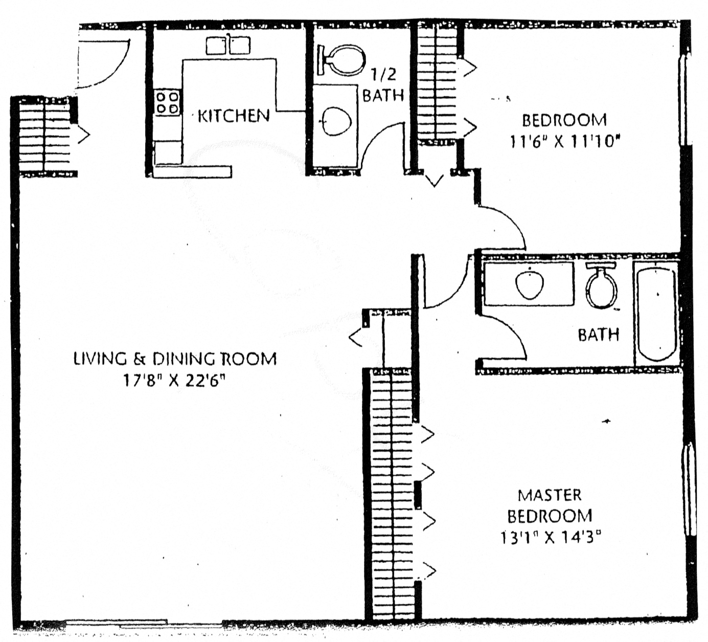 Floor plan for 2 beds, 2 baths, 1200 sqft