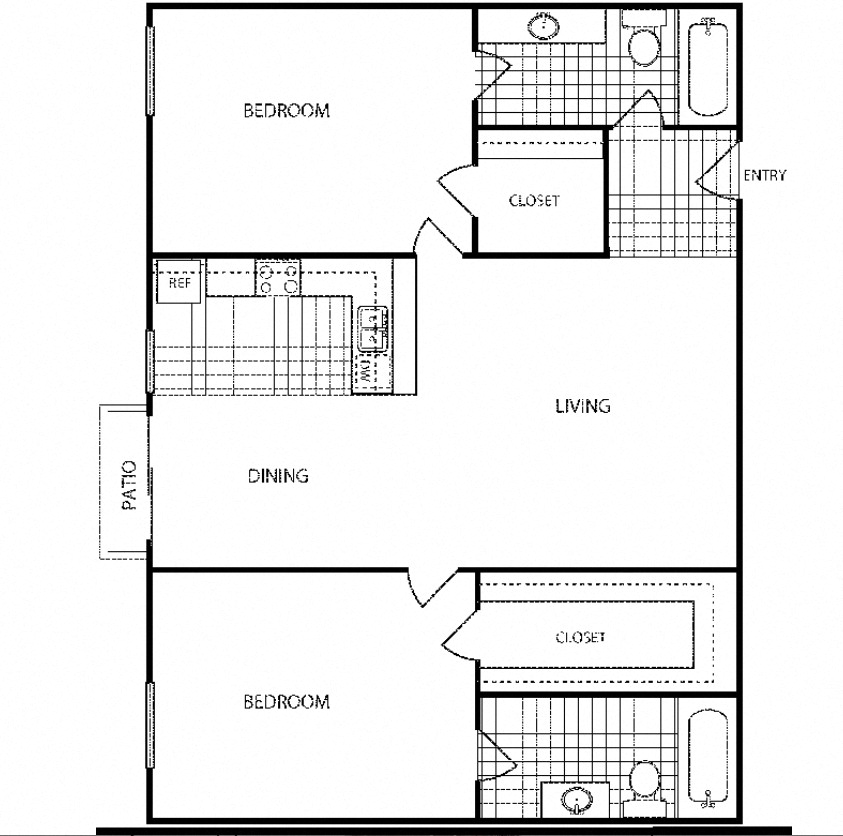 Floor plan for 2 beds, 2 baths, 1150 sqft