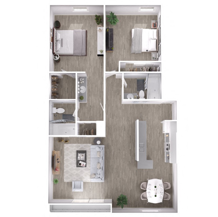 Floor plan for 2 beds, 2 baths, 1200 sqft
