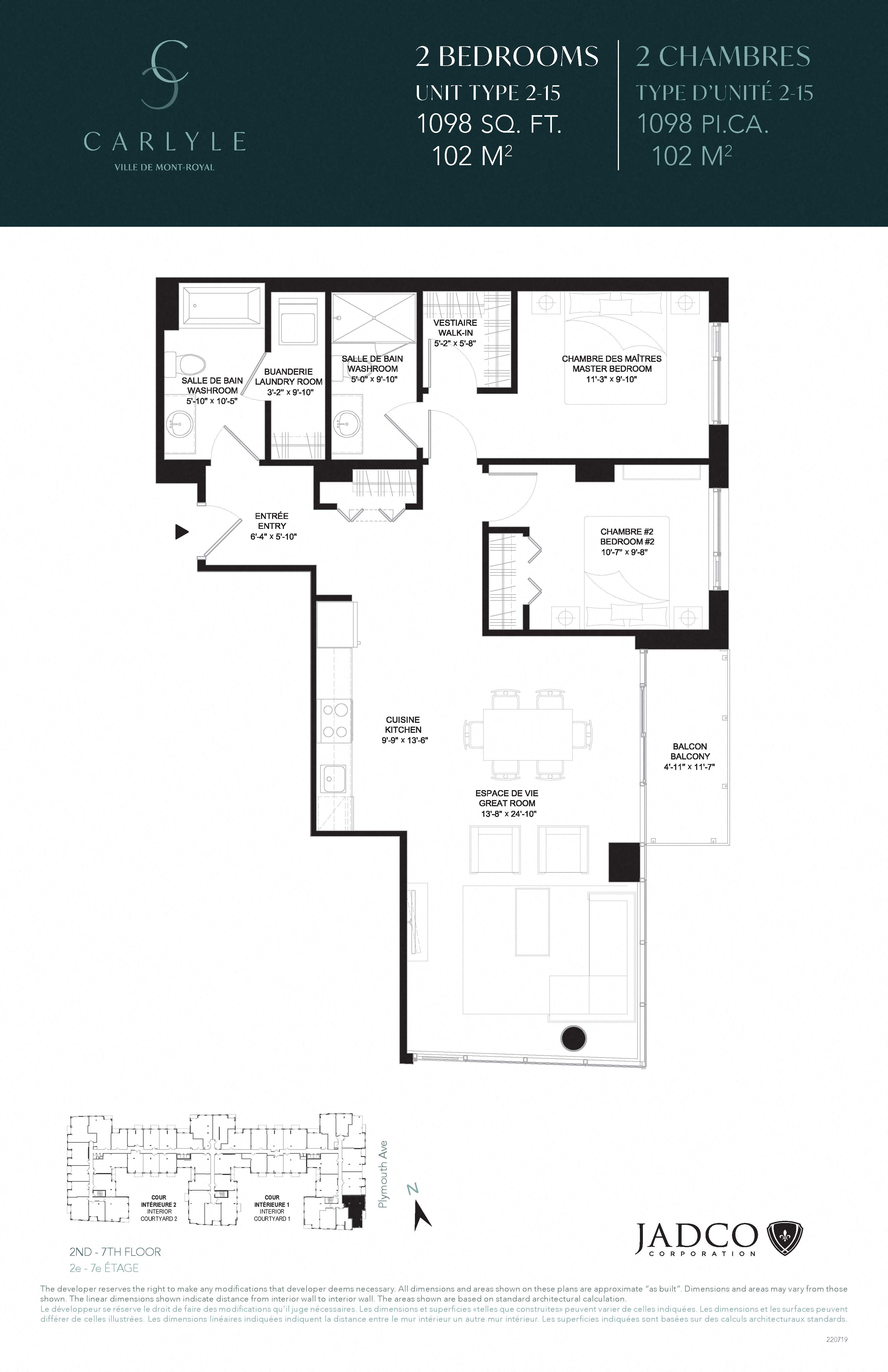 Floor plan for 2 beds, 2 baths, 1098 sqft