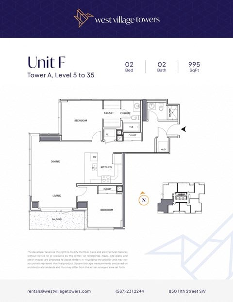 Floor plan for 2 beds, 2 baths, 1170 sqft