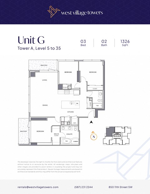 Floor plan for 3 beds, 2 baths, 1326 sqft