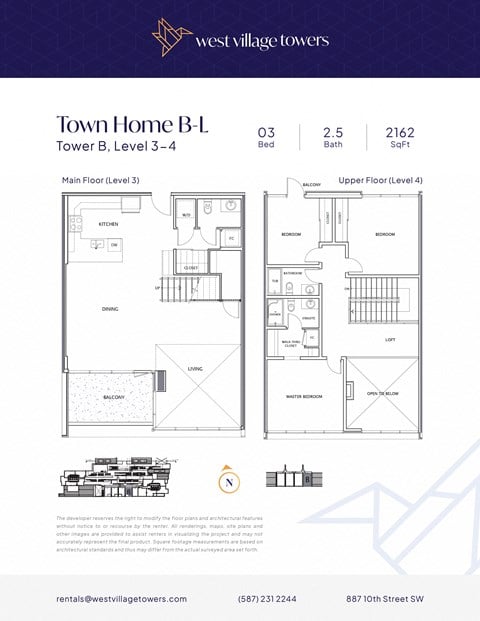Floor plan for 3 beds, 2.5 baths, 2162 sqft
