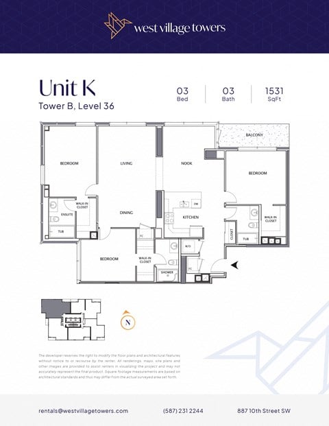 Floor plan for 3 beds, 3 baths, 1671 sqft