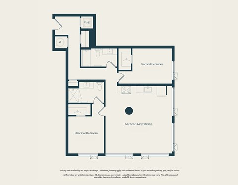 Floor plan for 2 beds, 2 baths, 1036 sqft