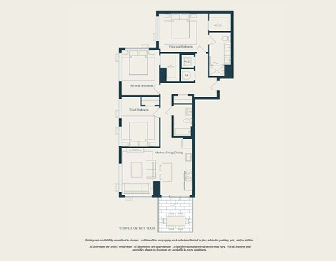 Floor plan for 3 beds, 2 baths, 1151 sqft