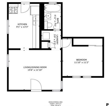 Riverside apartment for rent - a floor plan of a house with a bedroom and a living room