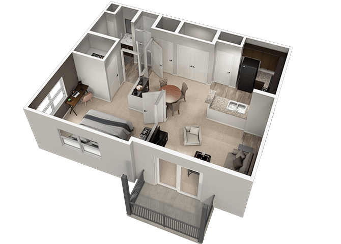 Floor plan for 1 bed, 1 bath, 720 sqft