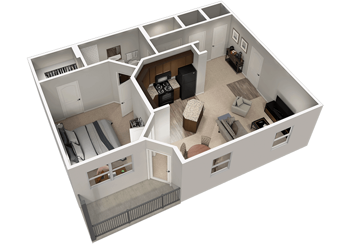Floor plan for 1 bed, 1 bath, 778 sqft