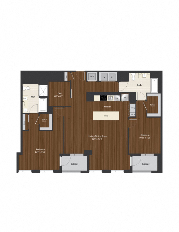 Floor plan for 2 beds, 2 baths