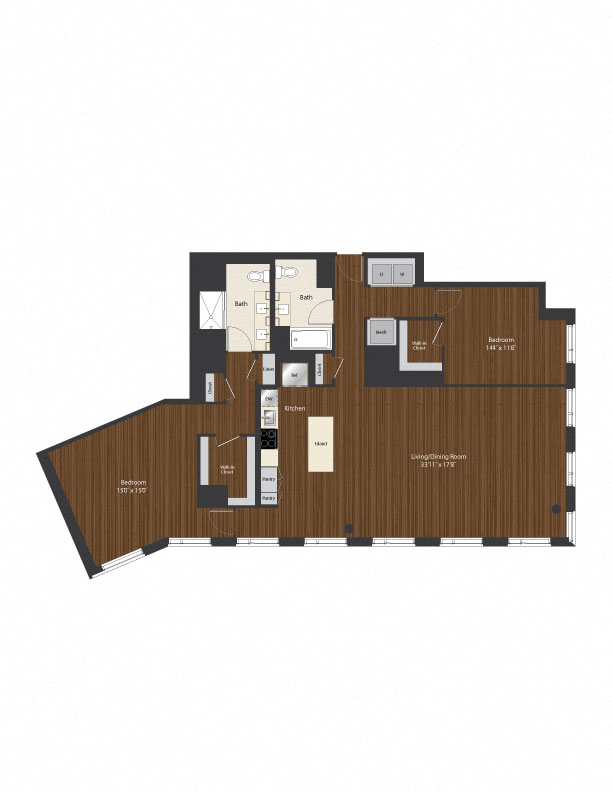 Floor plan for 2 beds, 2 baths, 1702 sqft