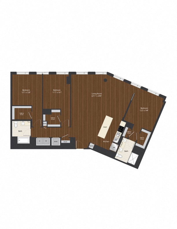 Floor plan for 3 beds, 2 baths, 1817 sqft