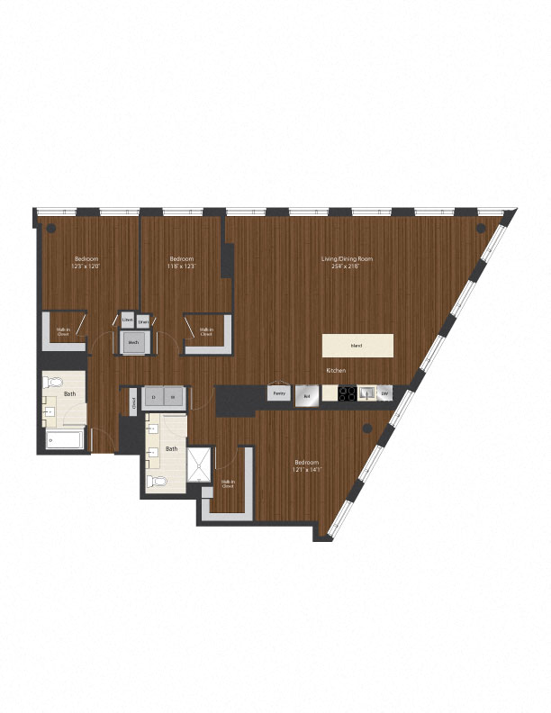 Floor plan for 3 beds, 2 baths, 1833 sqft