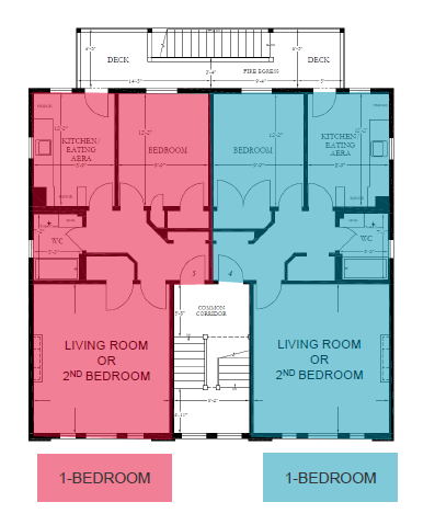 Floor plan for 1 bed, 1 bath, 678 sqft