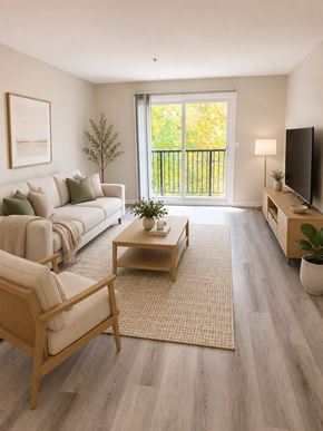 Nanaimo apartment for rent - A living room with a couch, chair, and television.