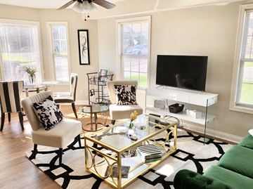 Columbia apartment for rent - a living room with a green couch and a television