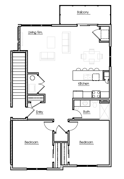 Floor plan for 2 beds, 1 bath, 1195 sqft