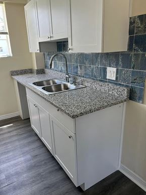 Fort Myers apartment for rent - A kitchen with a granite countertop and a sink.