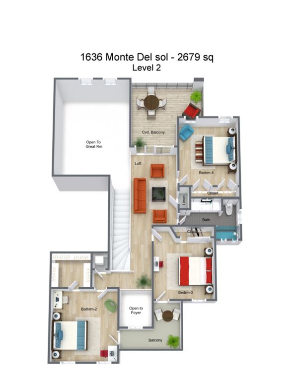 El Paso house for rent - 3d floor plan of a residence with bedrooms and baths