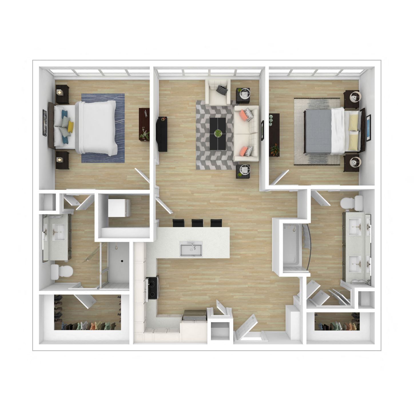 Floor plan for 2 beds, 2 baths, 1125 sqft