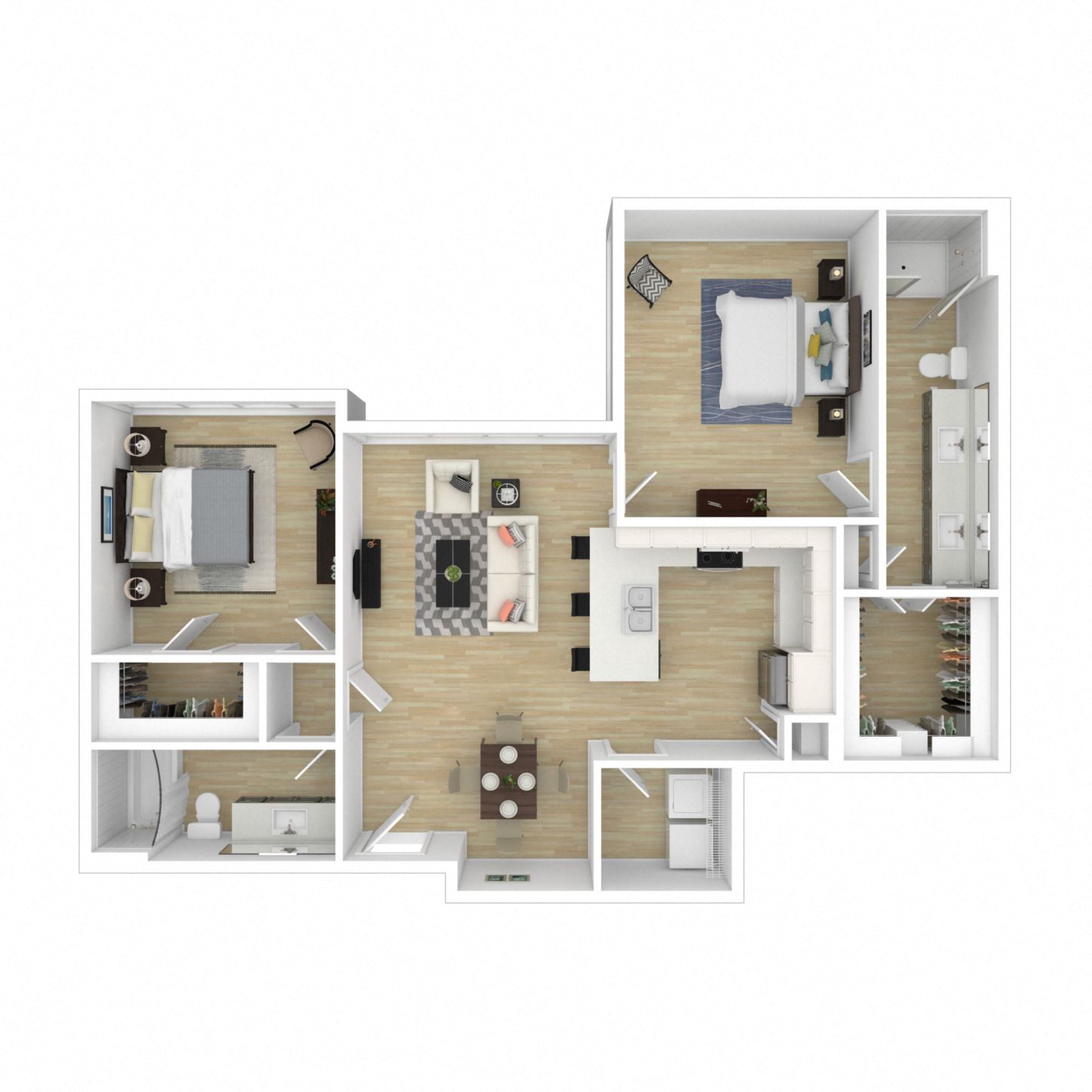 Floor plan for 2 beds, 2 baths, 1235 sqft