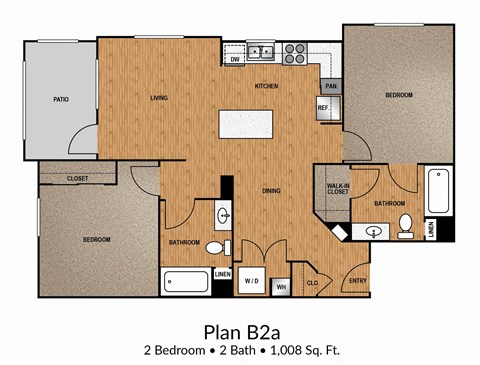 Floor plan for 2 beds, 2 baths, 1008 sqft