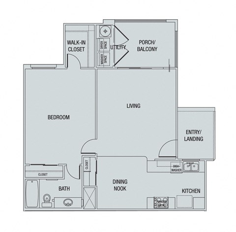 Floor plan for 1 bed, 1 bath, 761 sqft