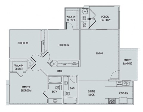 Floor plan for 3 beds, 2 baths, 1187 sqft