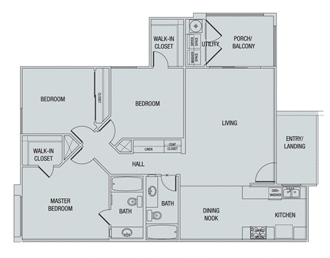 Floor plan for 3 beds, 2 baths, 1187 sqft