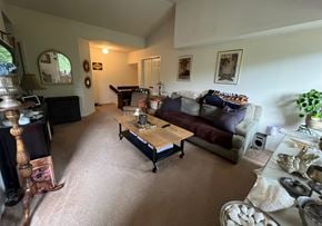 Holland house for rent - A living room with a couch, coffee table, and a fireplace.