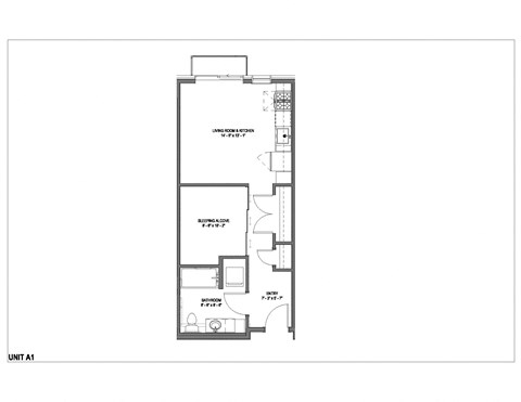 Floor plan for studio, 1 bath, 676 sqft