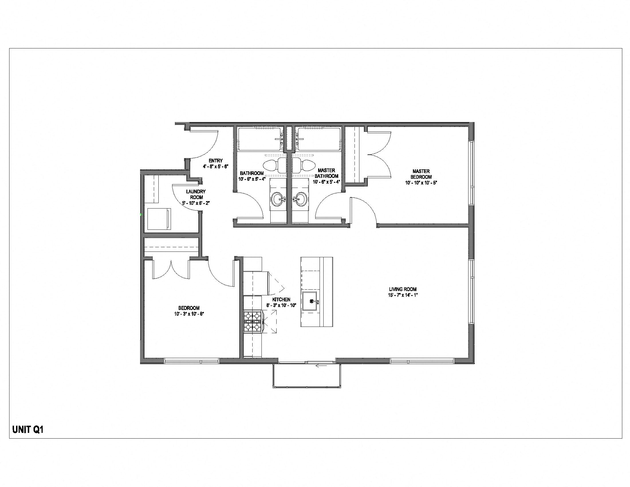 Floor plan for 2 beds, 2 baths, 929 sqft