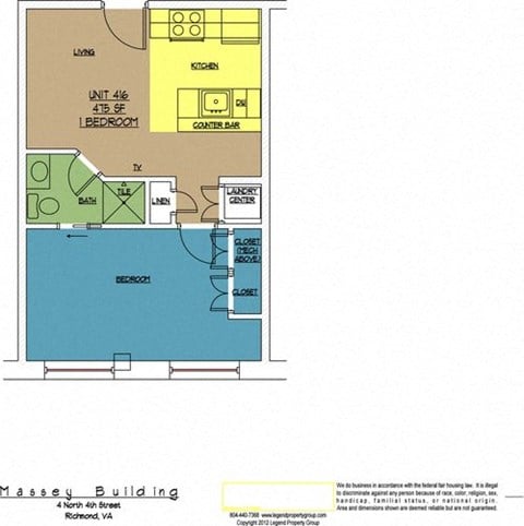 Floor plan for 1 bed, 1 bath, 475 sqft