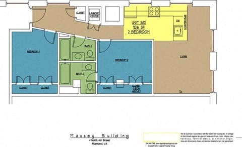 Floor plan for 2 beds, 2 baths, 926 sqft
