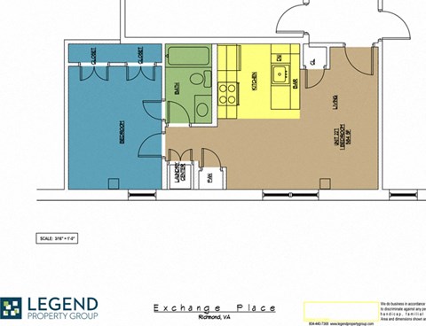Floor plan for 1 bed, 1 bath, 584 sqft