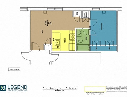 Floor plan for 1 bed, 1 bath, 584 sqft