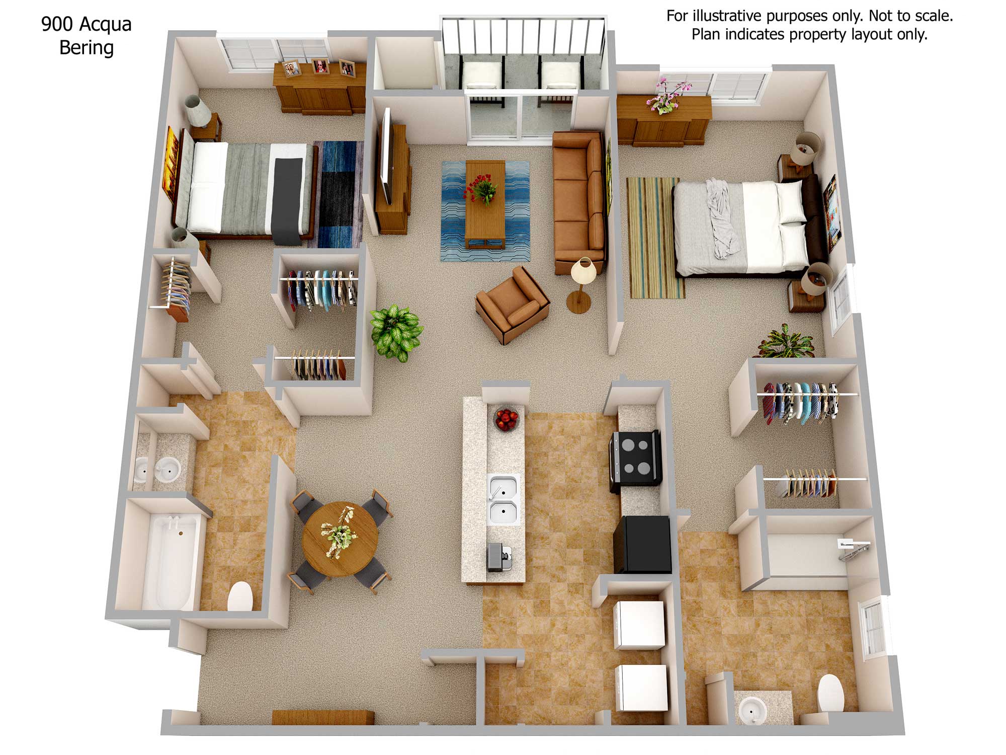 Floor plan for 2 beds, 2 baths, 1111 sqft