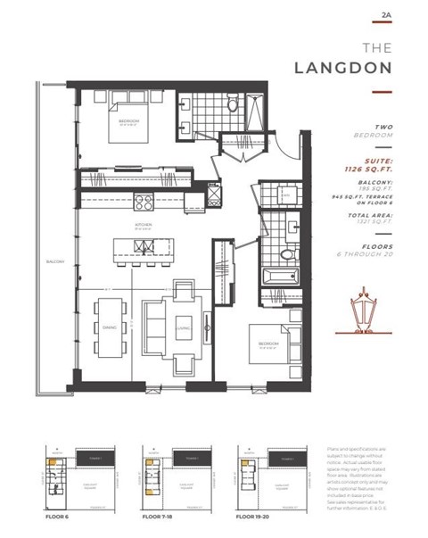Floor plan for 2 beds, 2 baths, 1126 sqft