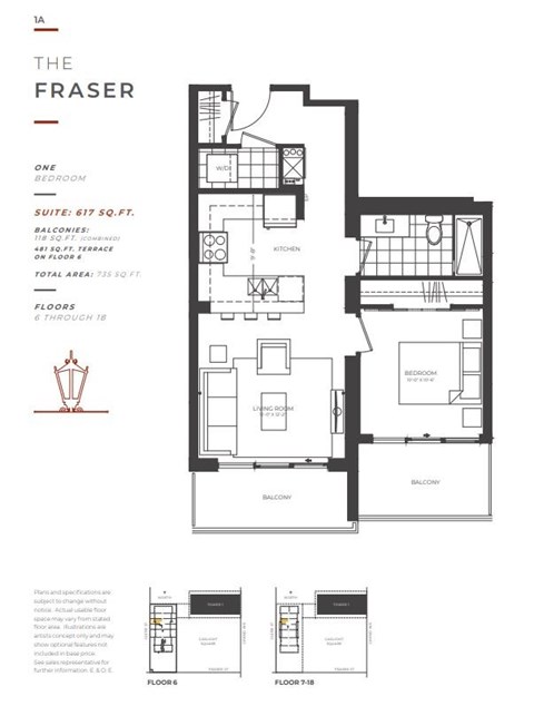 Floor plan for 1 bed, 1 bath, 617 sqft