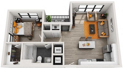 Floor plan for 1 bed, 1 bath, 681 sqft