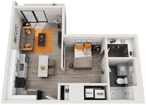 Floor plan for studio, 1 bath, 544 sqft