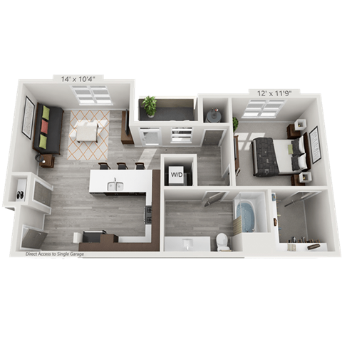 Floor plan for 1 bed, 1 bath, 787 sqft