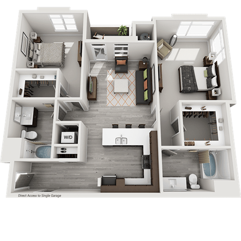 Floor plan for 2 beds, 2 baths, 1190 sqft