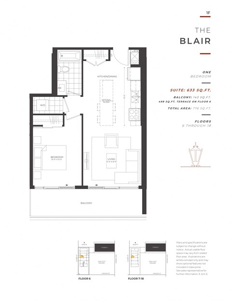 Floor plan for 1 bed, 1 bath, 633 sqft