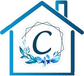 Bay City apartment for rent - A blue house with a wreath and the letter C in the middle.